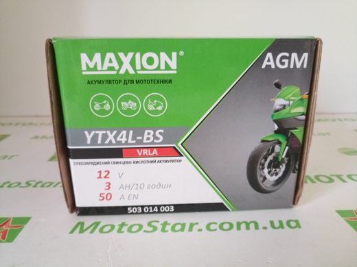 YTX4L-BS MAXION Мото аккумулятор, 12V, 3Ah,  50A, 113x70x85 мм