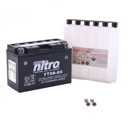 Мото акумулятор Nitro AGM NT9B-BS 8 Аh, 120 А, (+/-), 150х70х105 мм, (YT9B-BS, ET9B-BS) вес 3,4кг