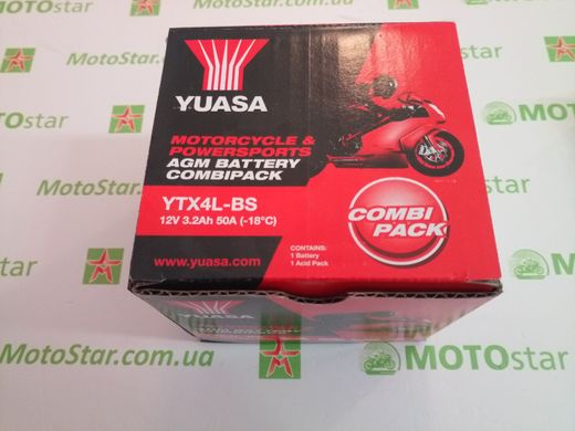 YUASA YTX4L-BS Мото акумулятор 3 А/ч, 50 А, -/+, 114х71х86 мм