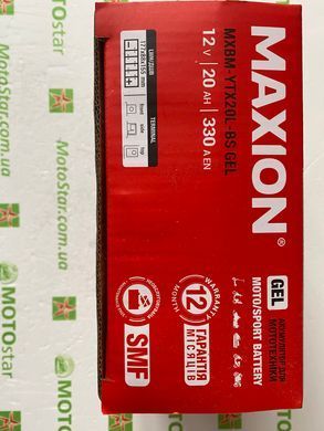 Мото акумулятор Maxion MXBM-YTX20L-BS GEL 12V, 20 A/г, 330 A, (-/+), 175x87x155 мм. 7,2кг (YTX20L-BS, YTX20HL-BS)