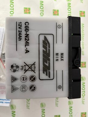 Аккумулятор C60N24L-A 4RIDE 12В 28Агод. 300А R+, 185x125x176мм