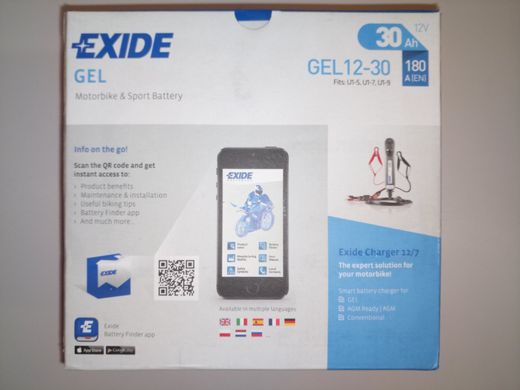 EXIDE GEL12-30 Мото аккумулятор 30 А/ч, 180 А, (-/+),197x132x186 мм