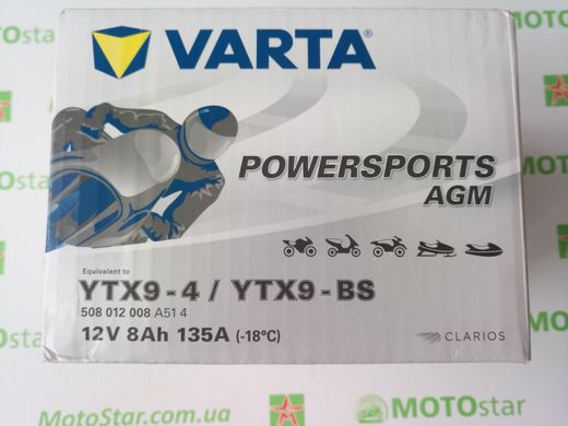 Акумулятор YTX9-BS VARTA 8 А/ч, 135 А, (+/-), 152х82х106 мм Powersports AGM