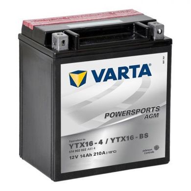 VARTA YTX16-BS / YTX16-4 Powersports Аккумулятор 14 А/ч, 210 А, (+/-), 150х87х161 мм