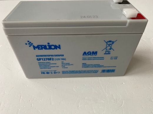 Акумуляторна батарея MERLION AGM GP1270F2 12 V 7Ah (150 x 65 x95 (100)) White Q10