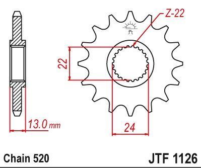 JTF1126,16 Звезда передняя APRILIA MOTO, PEGASO 650 1992-1999