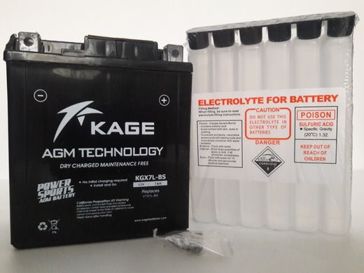 KAGE KGX7L-BS Мото аккумулятор 7Ah, 95 А, (-/+) 12 v 114x71x131 мм (YTX7L-BS)